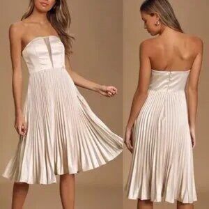 Lulus Just Like a Movie Champagne Satin Strapless Dress Fairy Size M New